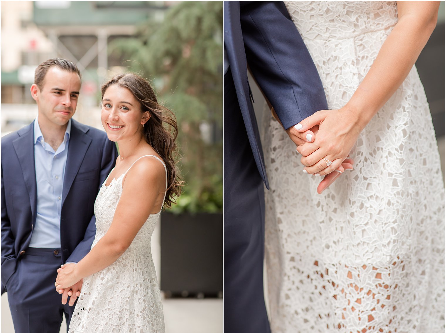 engaged couple posing for photos in Tribeca