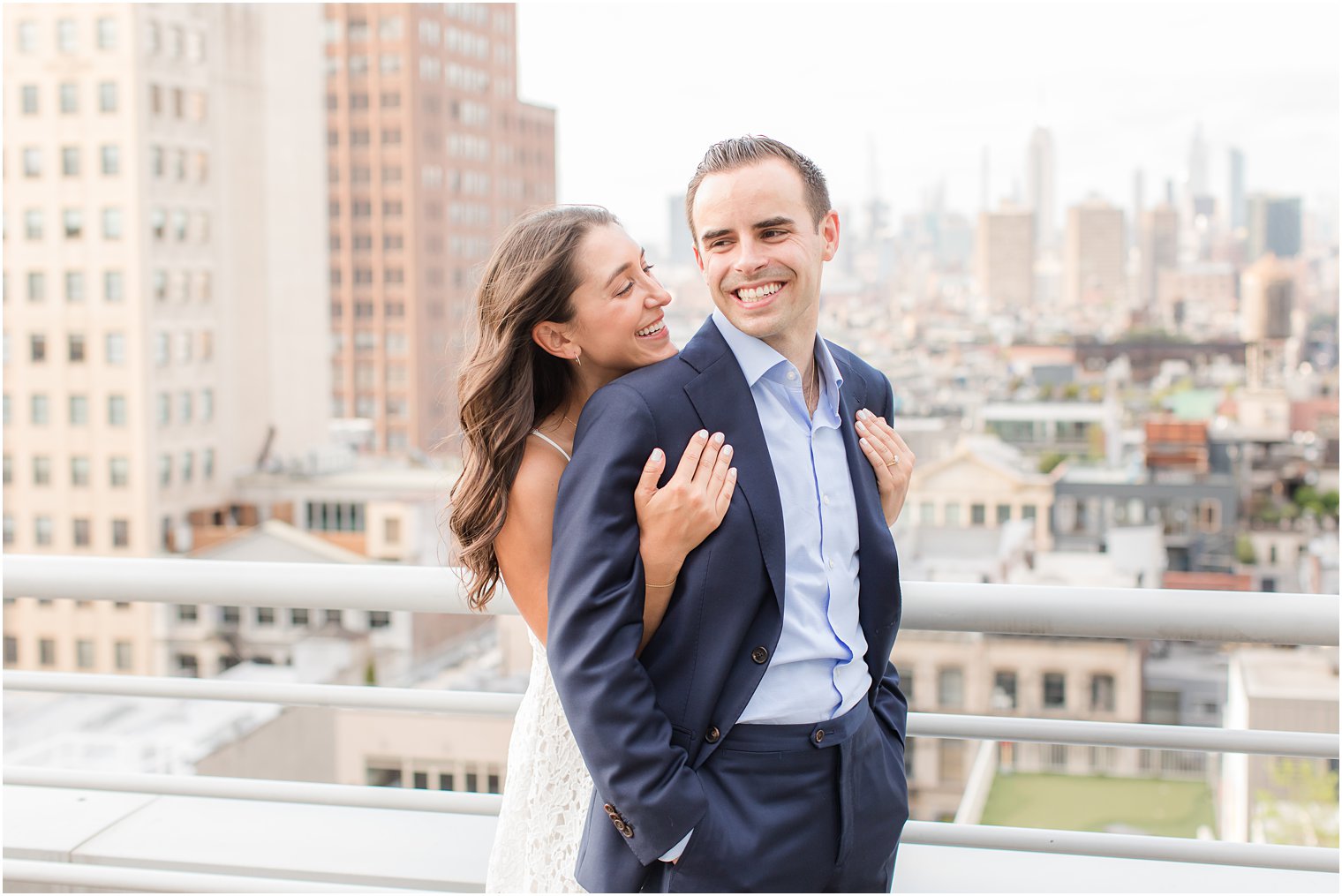 engaged couple on Tribeca apartment building rooftop
