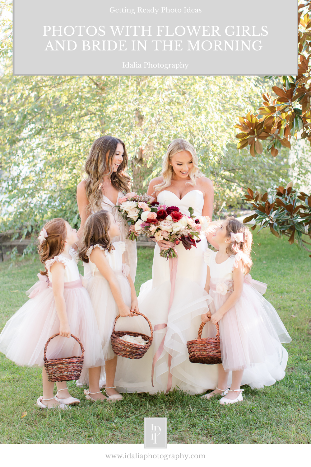 Portraits with flower girls: a special idea for your wedding morning shared by NJ wedding photographer Idalia Photography