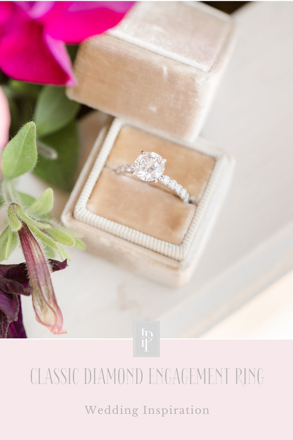 classic diamond ring in tan box