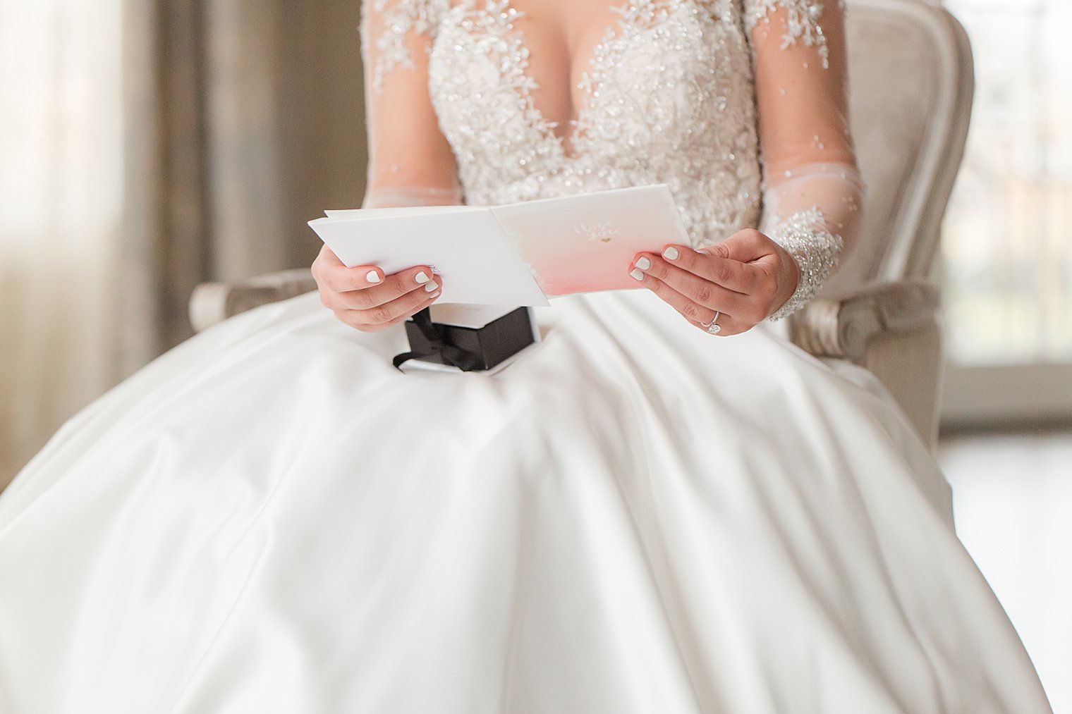 Bride reading letter from groom