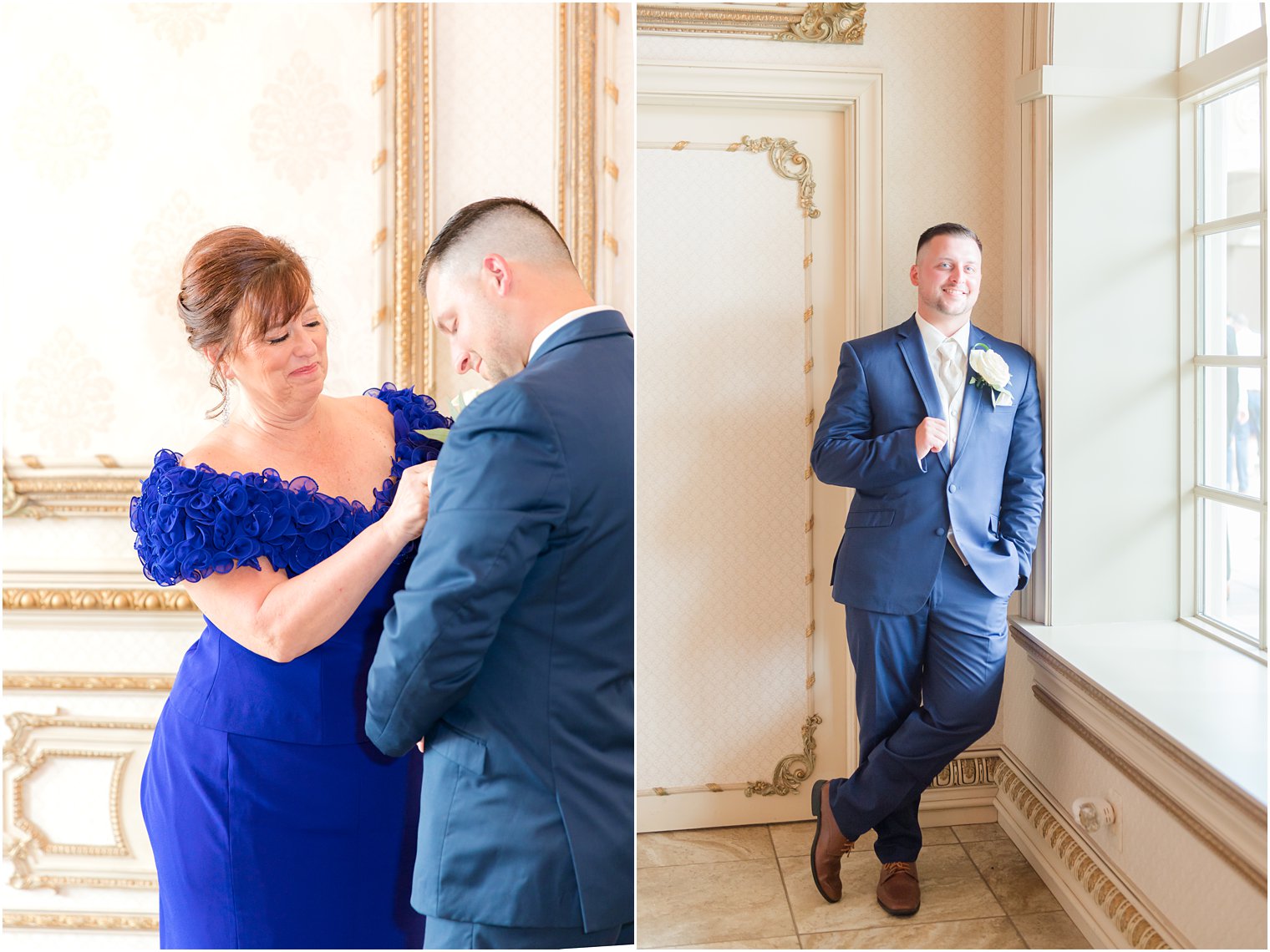 mom helps groom prepare for New Jersey wedding day