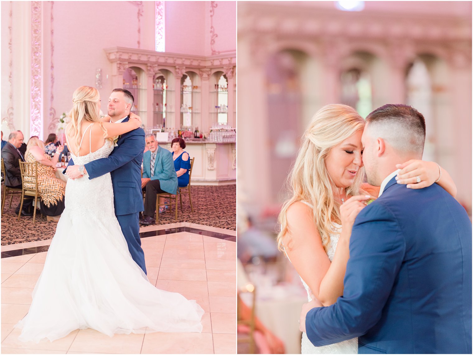 bride and groom have first dance during Brigalias wedding reception 