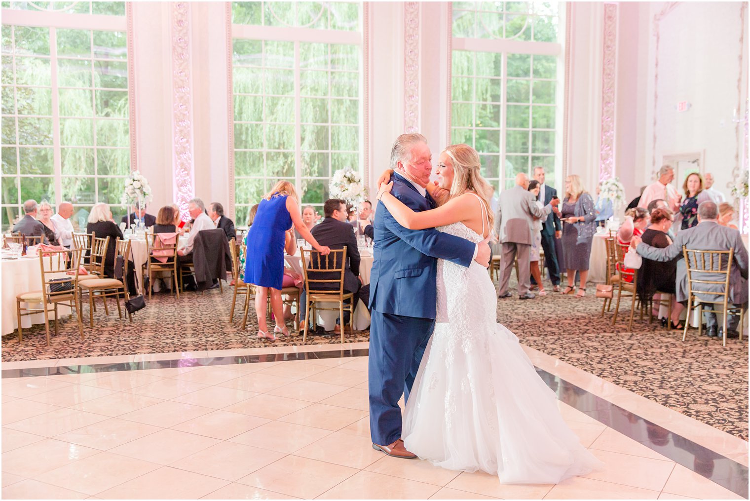bride and dad have first dance during NJ wedding reception 