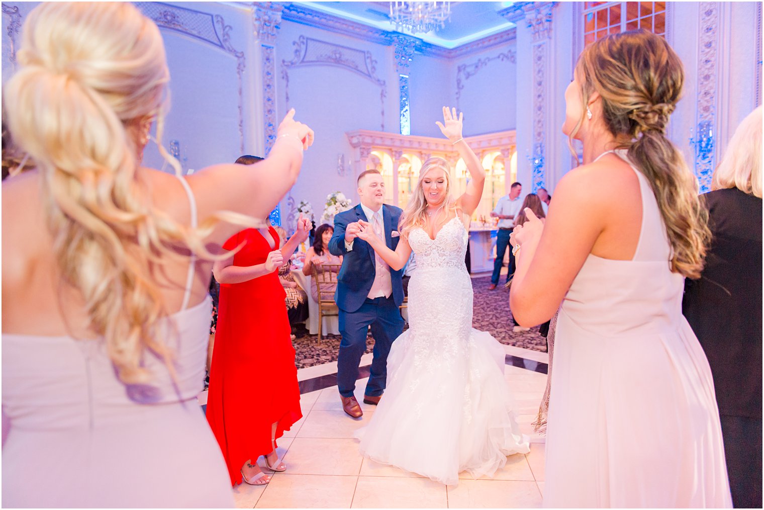 bride and groom dance in New Jersey ballroom 