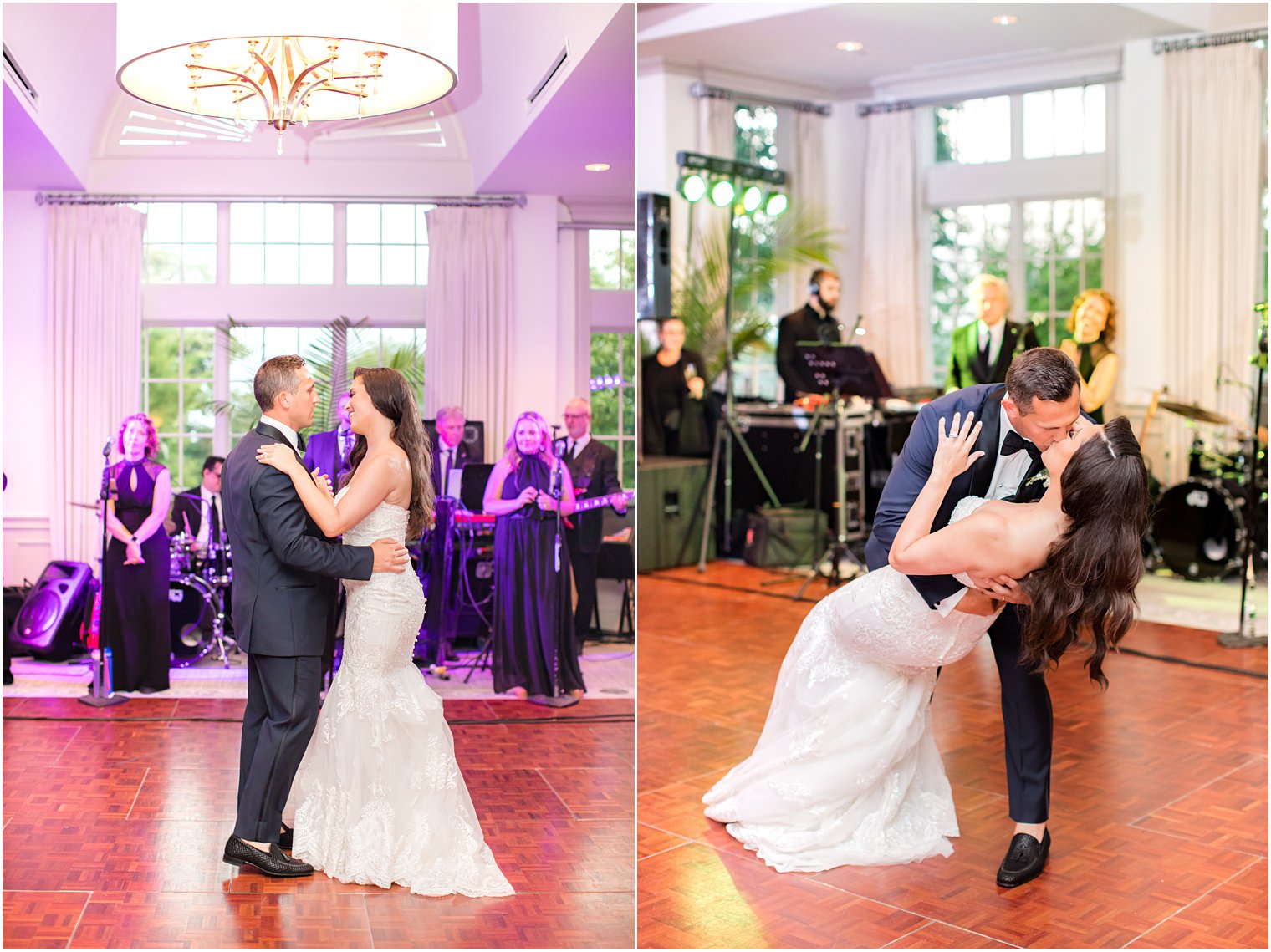 newlyweds have first dance with live band performing at Navesink Country Club