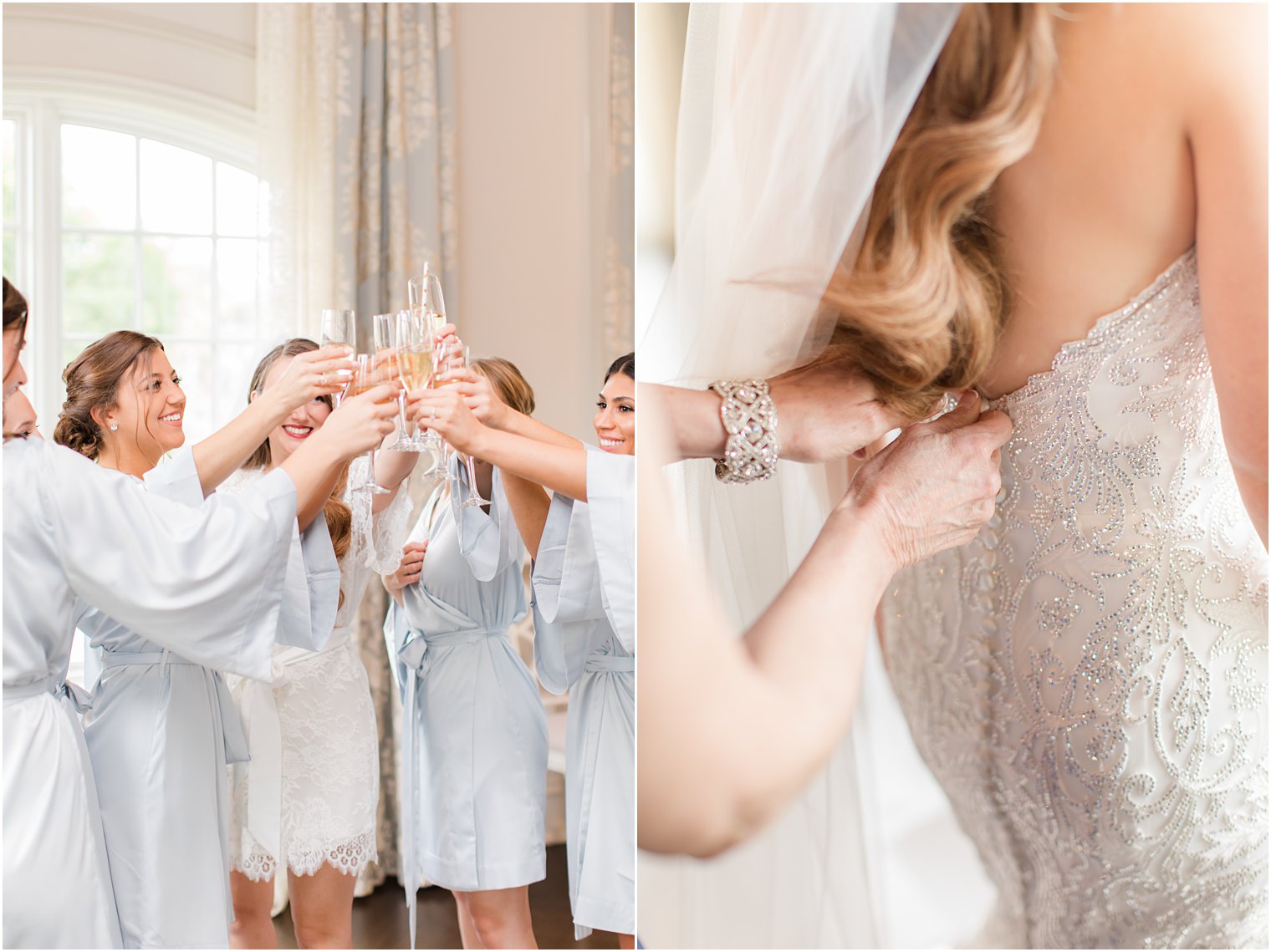 bridesmaids toast during wedding day prep at Park Chateau Estate