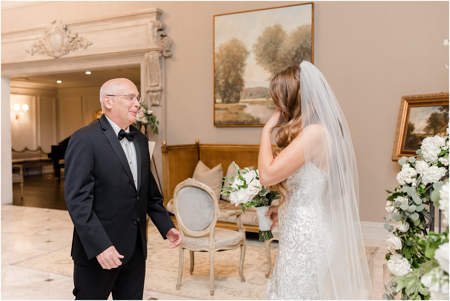 bride cries during first look with dad in New Jersey 