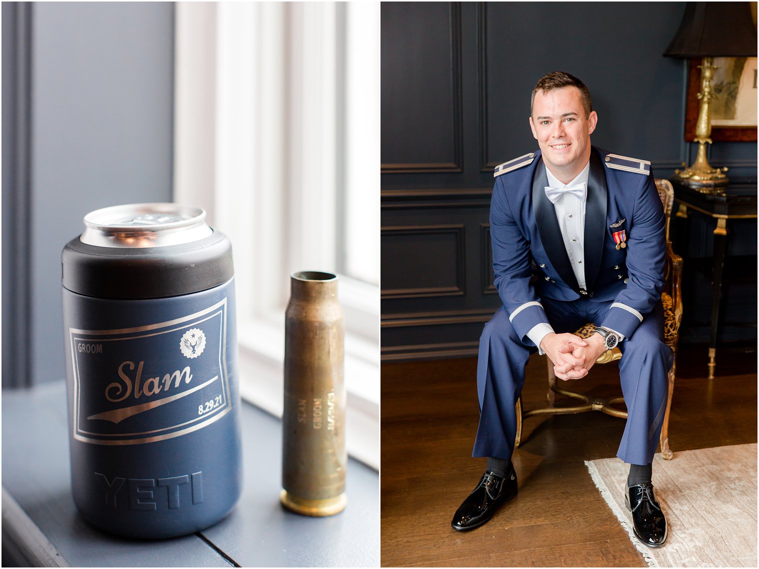 groom poses in groom's suite at Park Chateau Estate