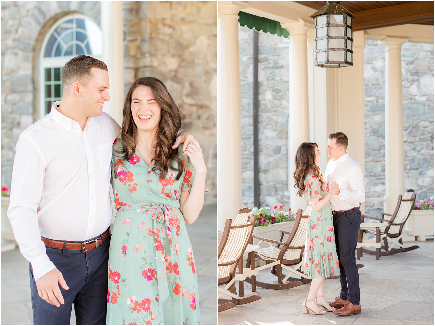 bride and groom dance on patio at the Skytop Lodge