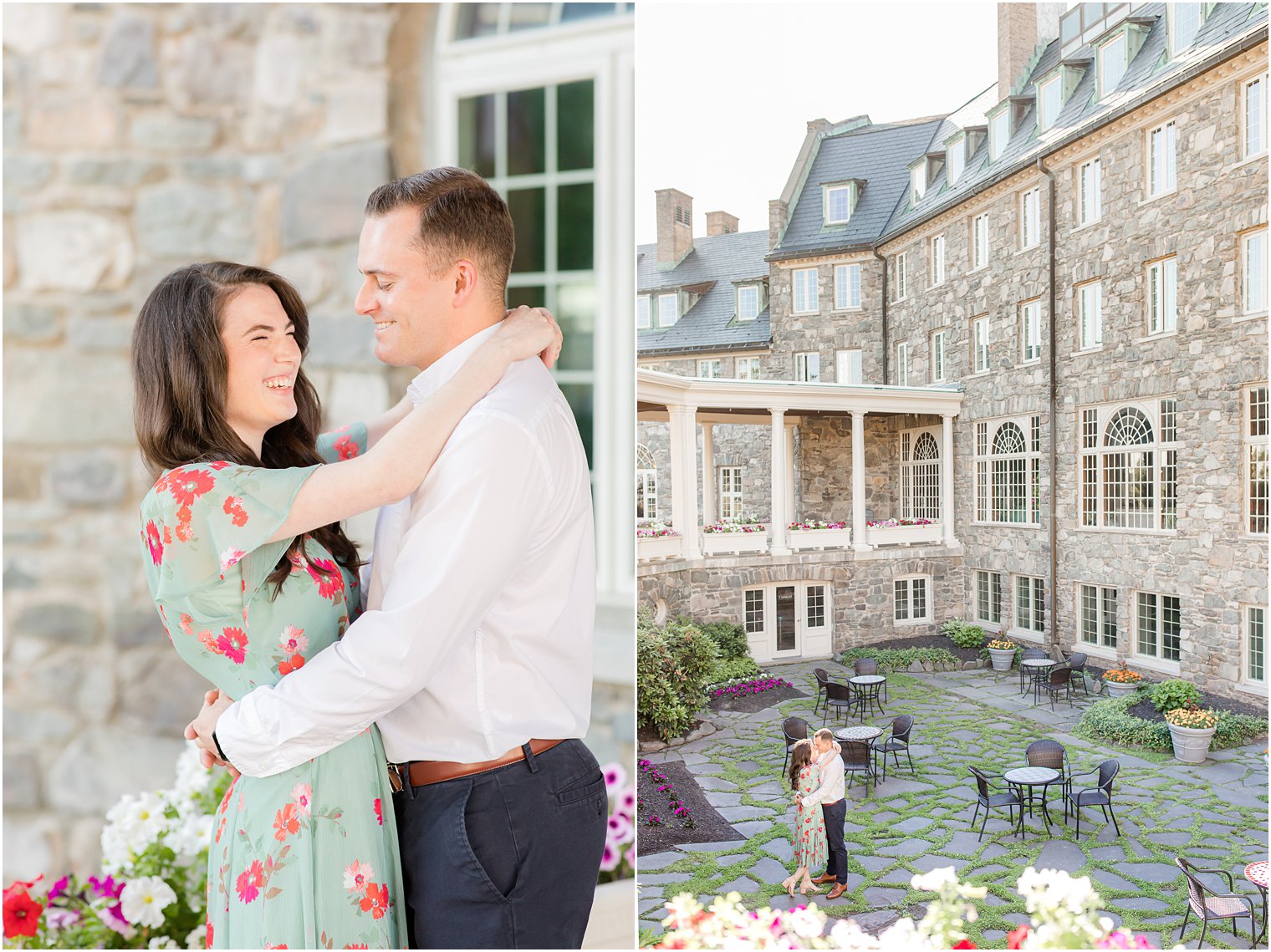 engagement portraits in the patio at Skytop Lodge