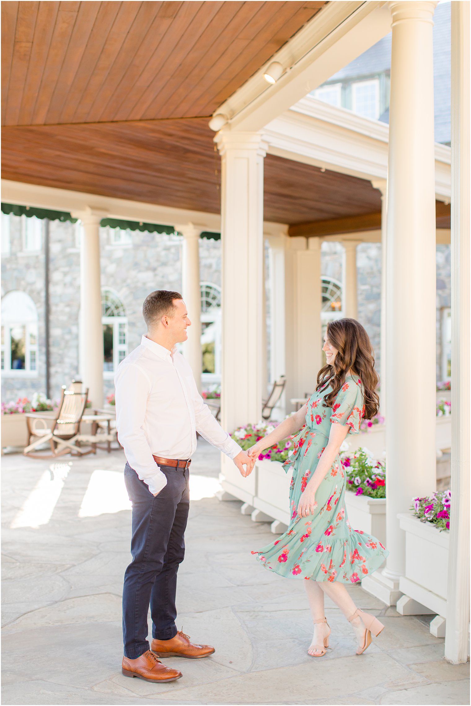 bride and groom dance on the patio at the Skytop Lodge