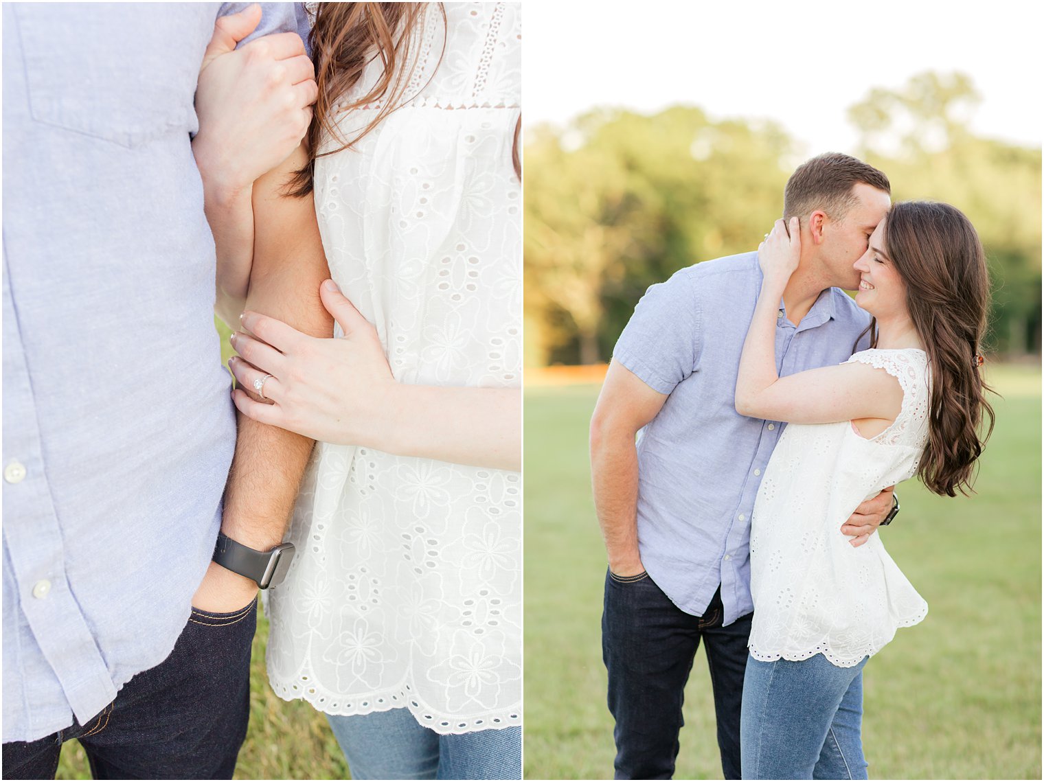 bride and groom hug each other during casual engagement photos at the Skytop Lodge