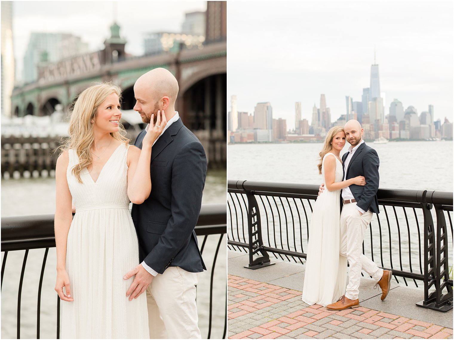 waterfront engagement session for young couple in Hoboken NJ