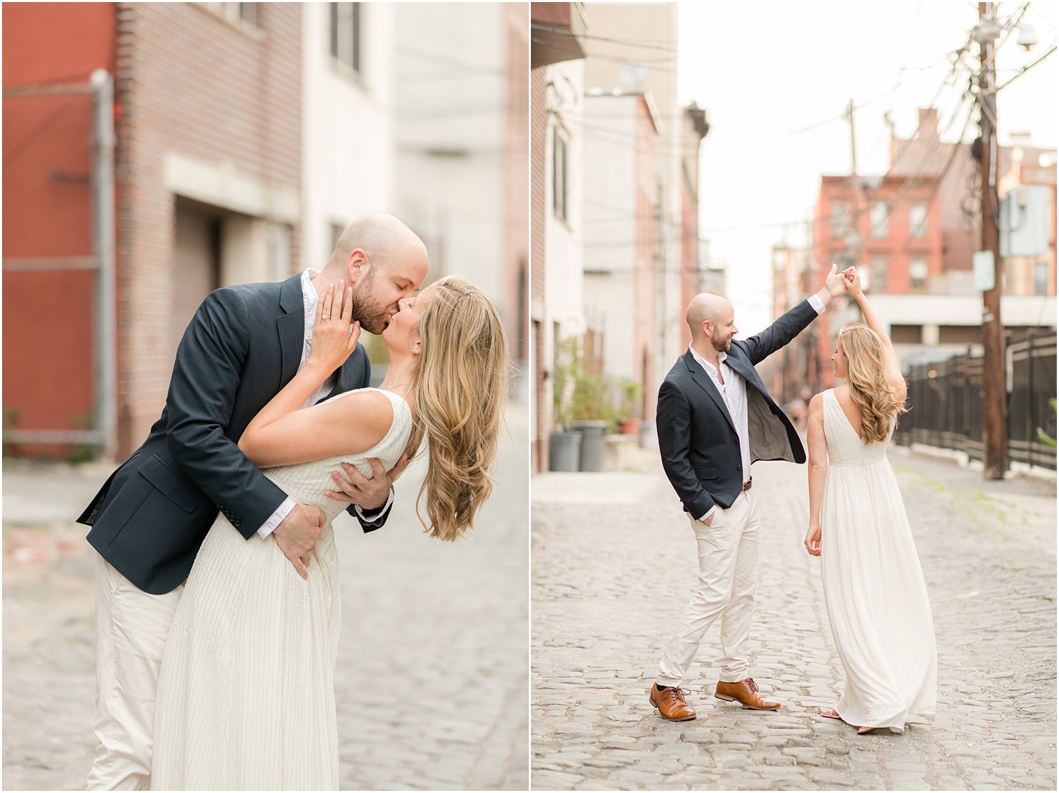 bride and groom dance on street in Hoboken NJ