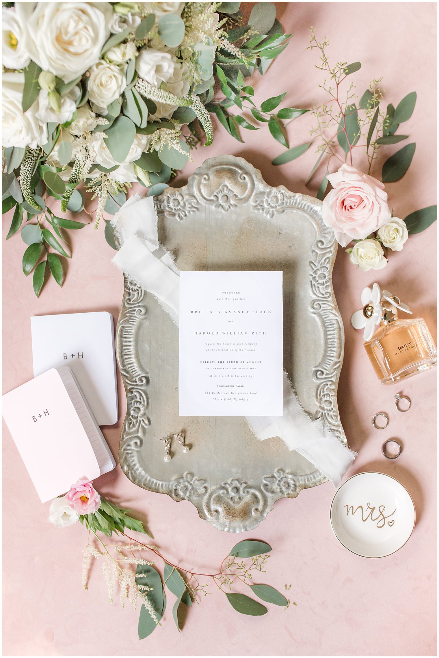 classic invitation suite on silver try before NJ wedding