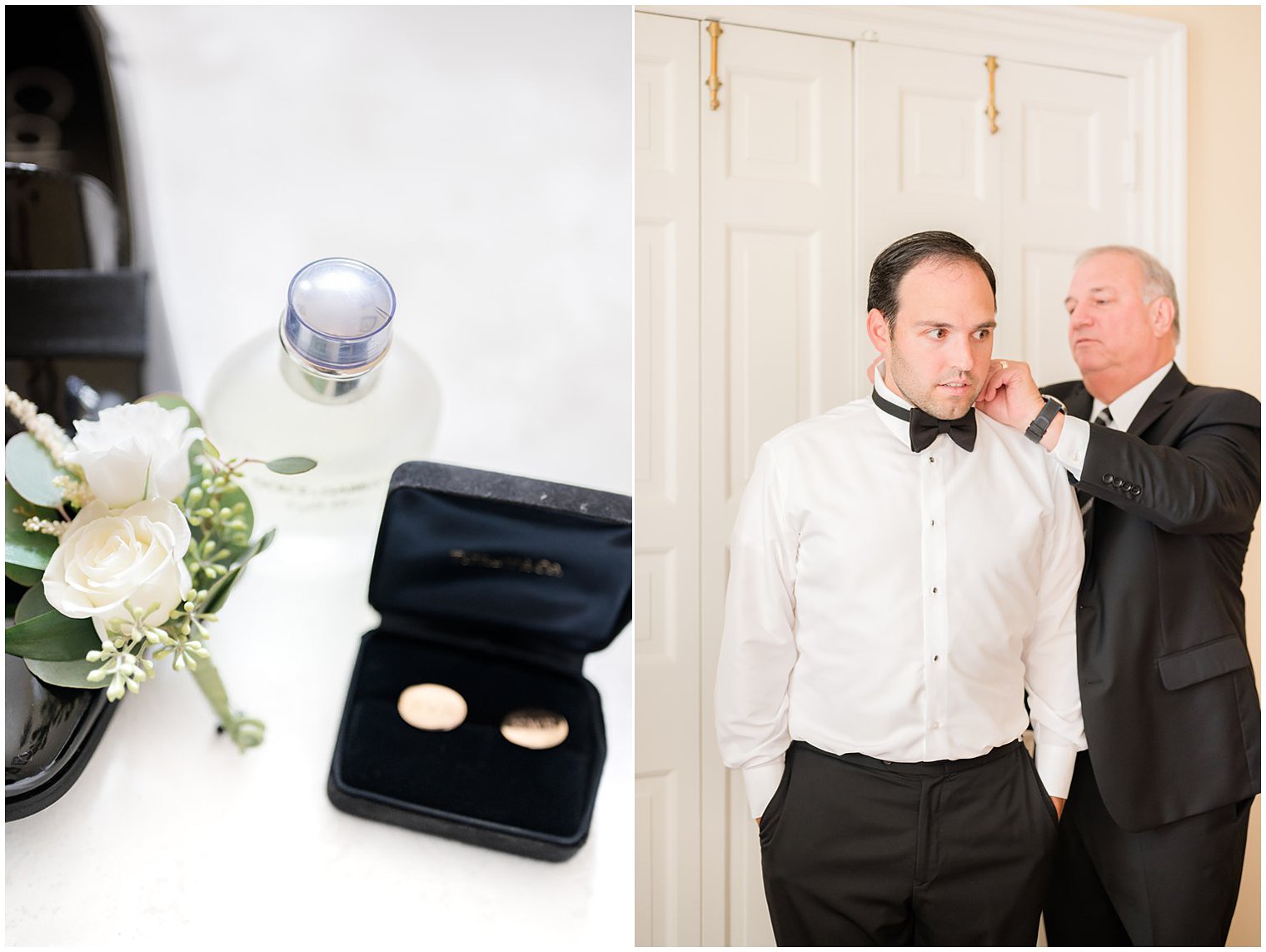 father helps groom prepare for NJ wedding day