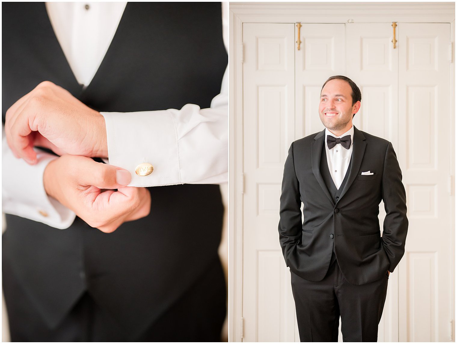 groom prepares for classic NJ wedding day with custom cufflinks