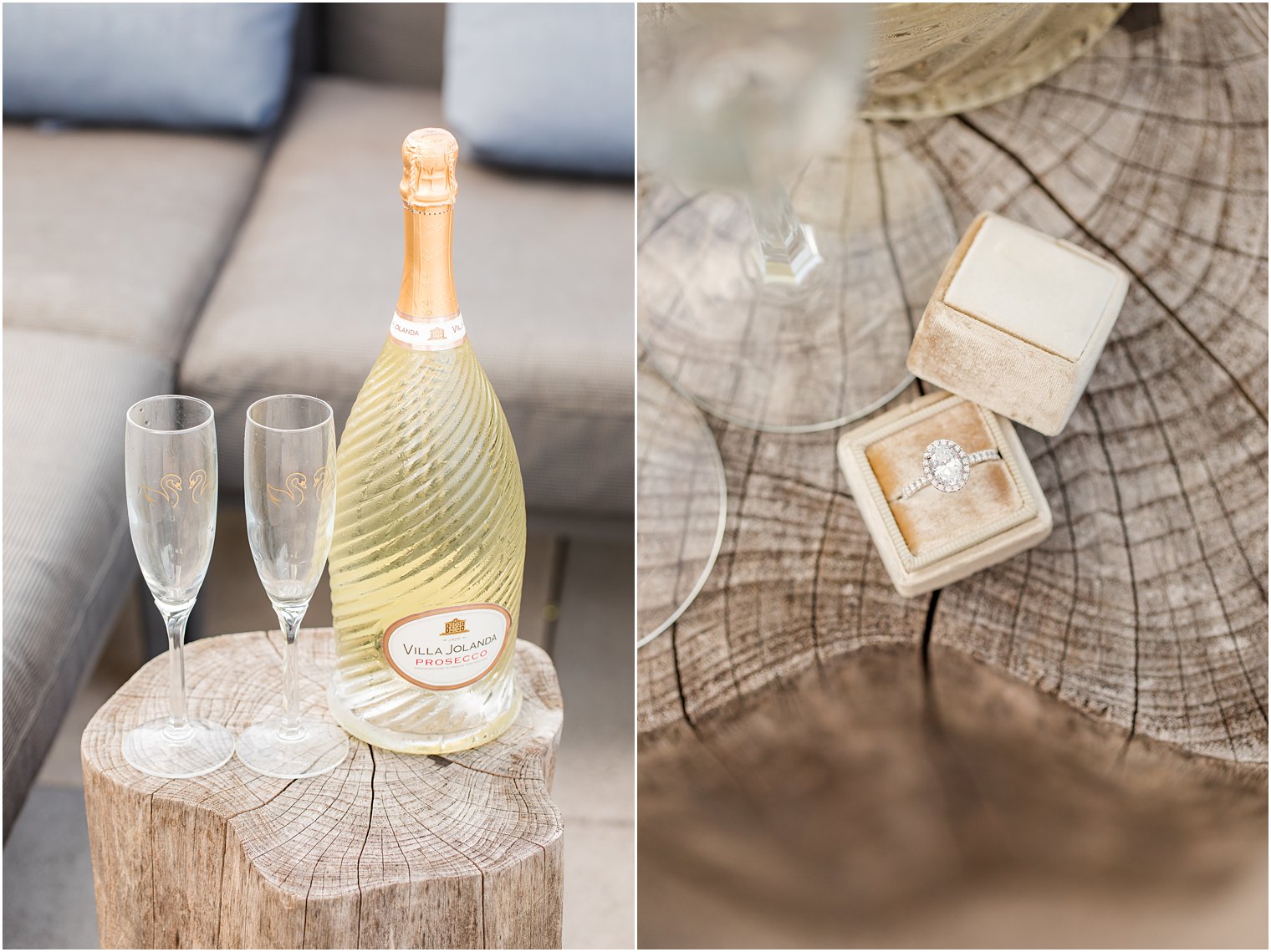 champagne and flutes for Weehawken waterfront engagement session