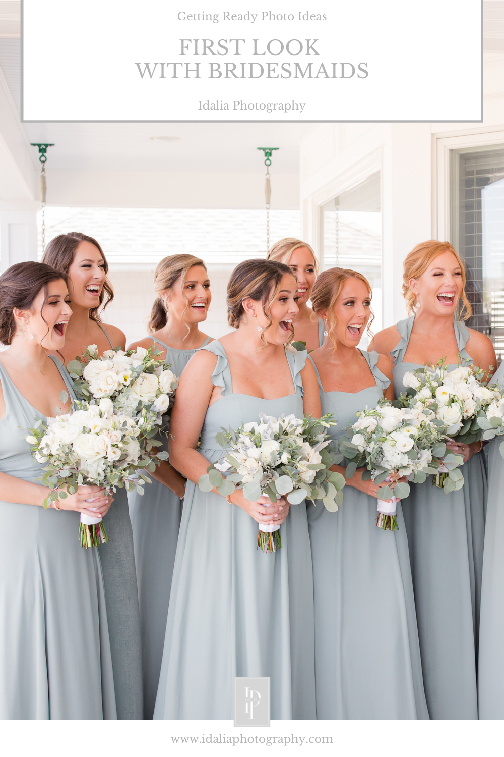 first look with bridesmaids on wedding day