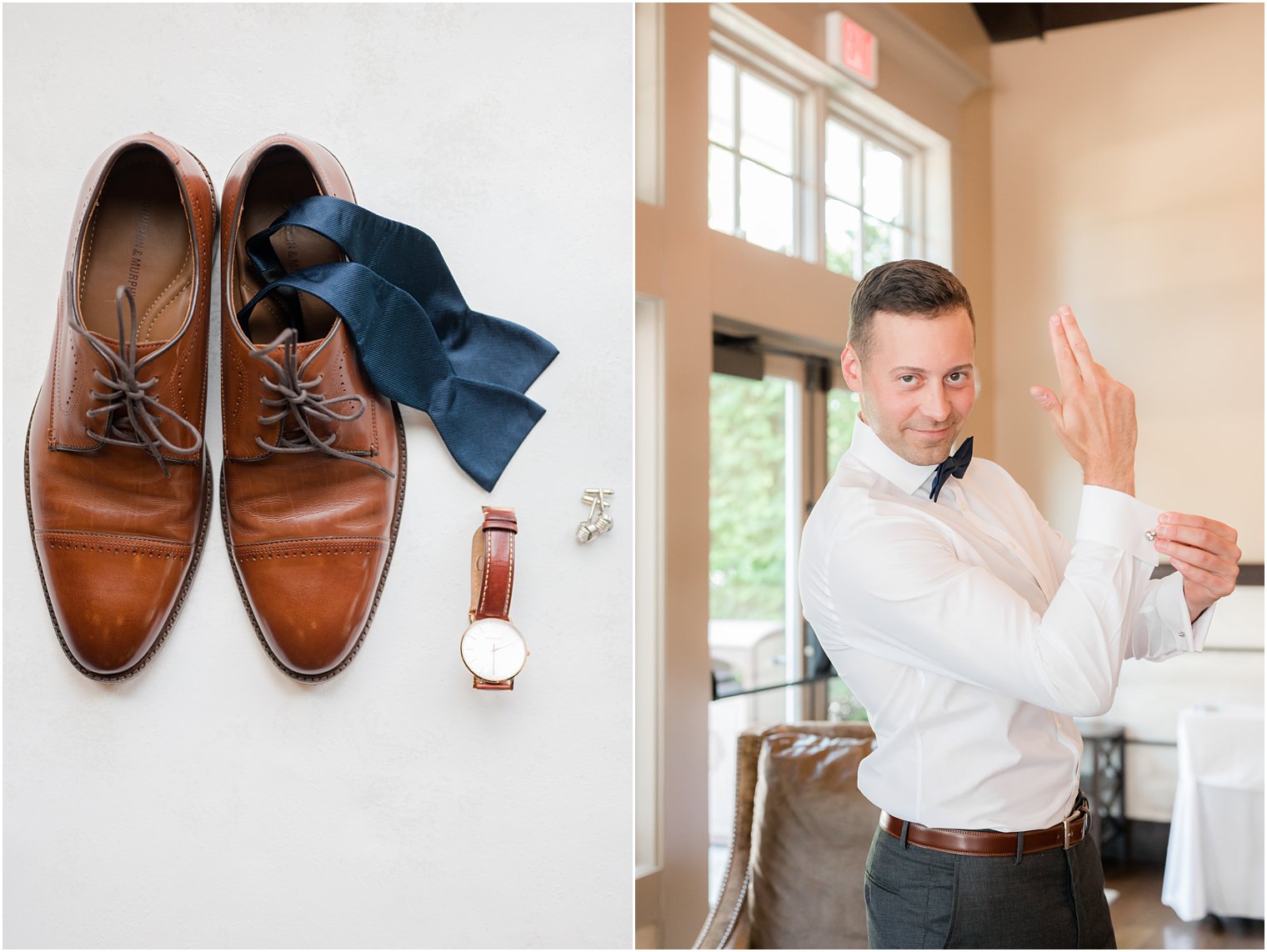 groom prepares for NJ wedding day at Indian Trail Club