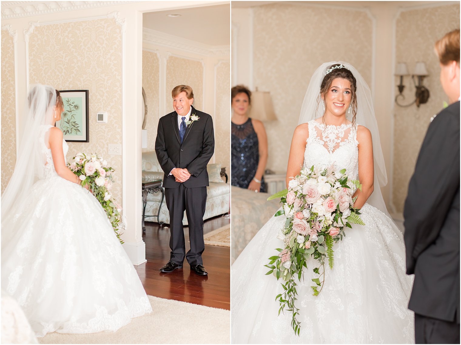 dad has first look with bride on wedding day in New Jersey 