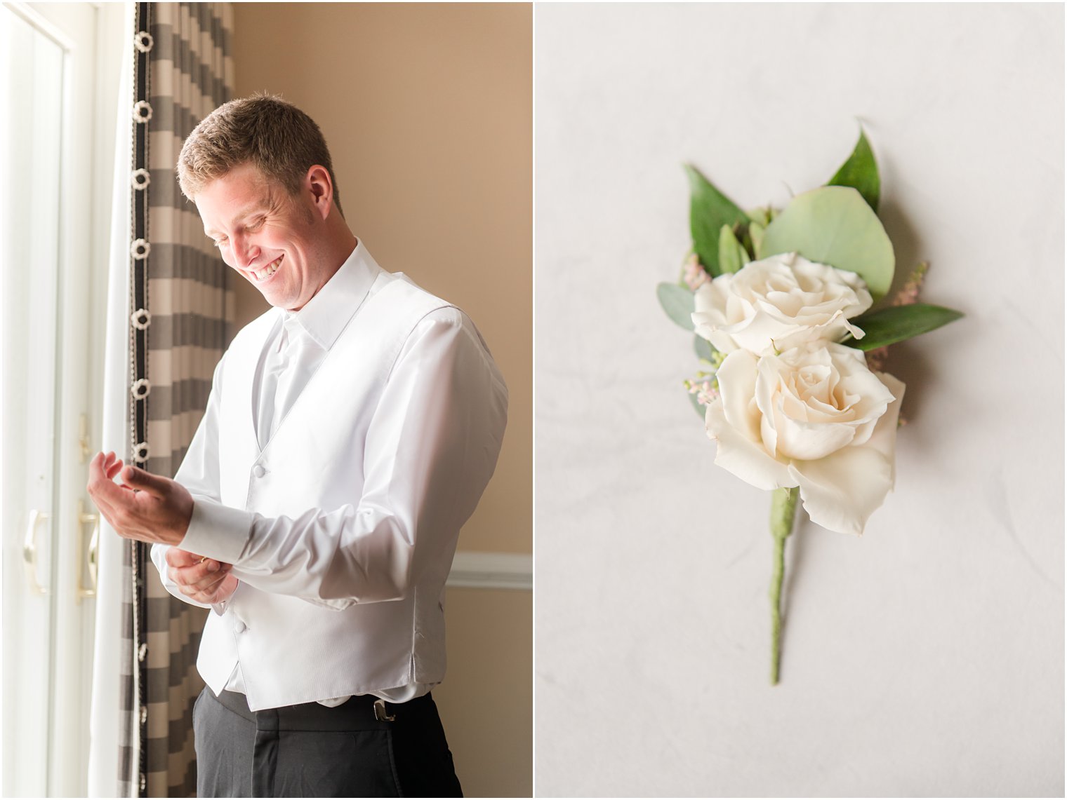 groom adjusts cufflinks for NJ wedding day