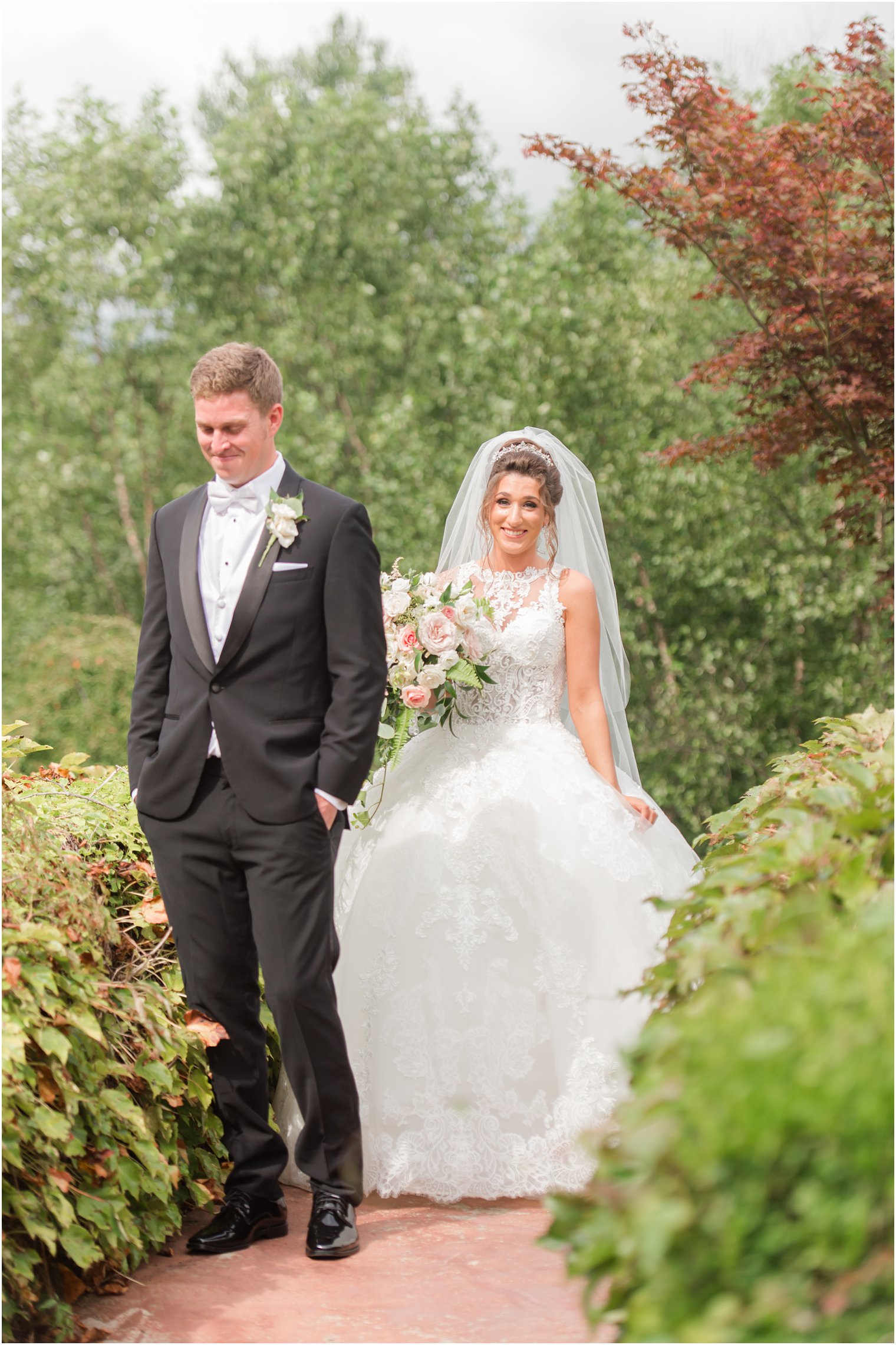 bride walks up to groom for first look in NJ