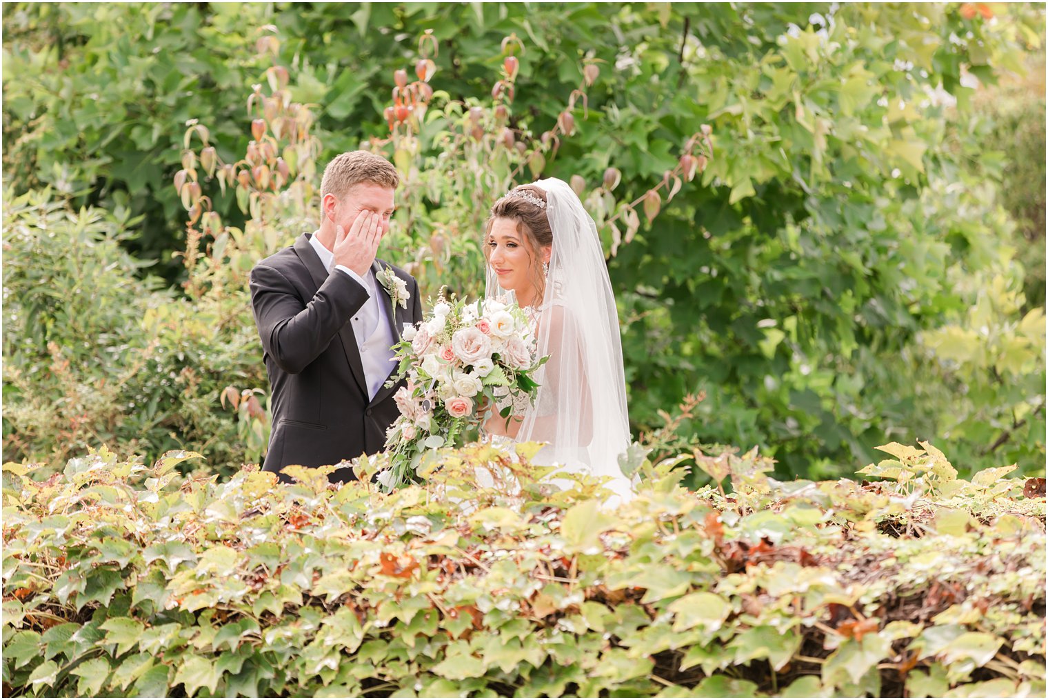 groom cries during first look at Ashford Estate