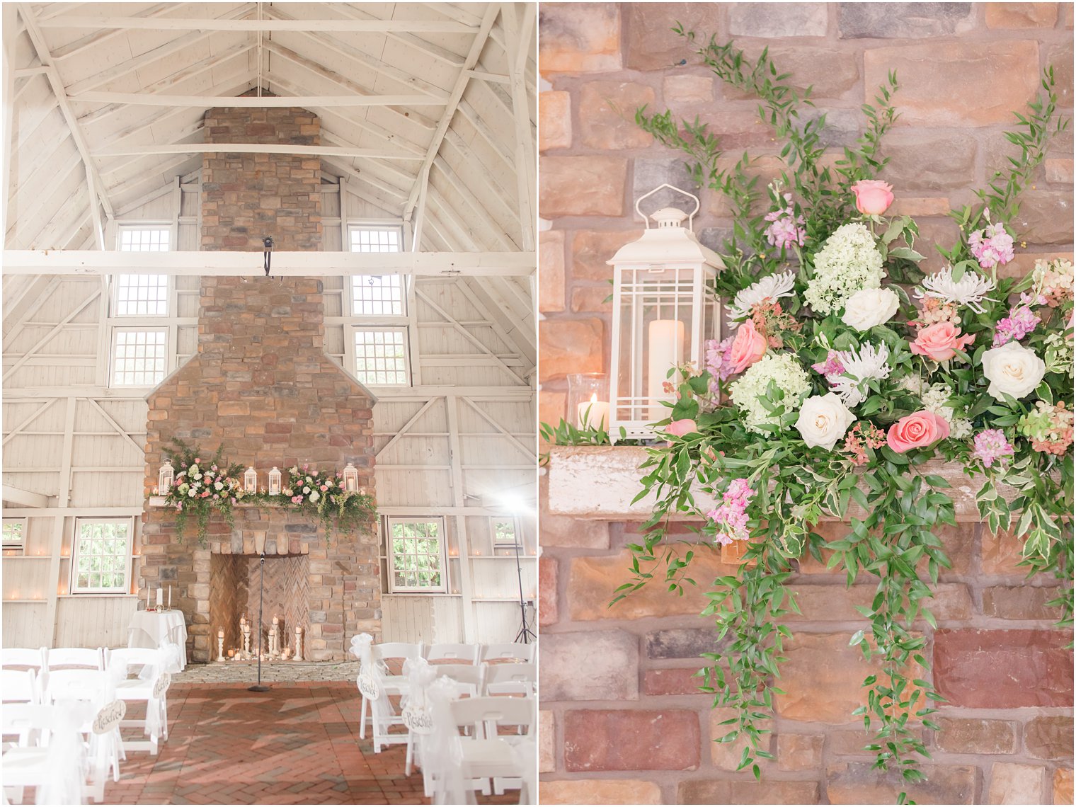 floral display and lanterns on chimney at Ashford Estate