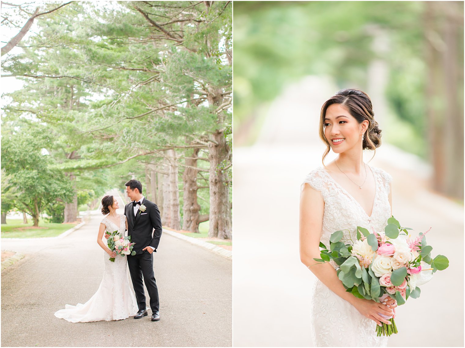 newlyweds pose on driveway in Allentown NJ