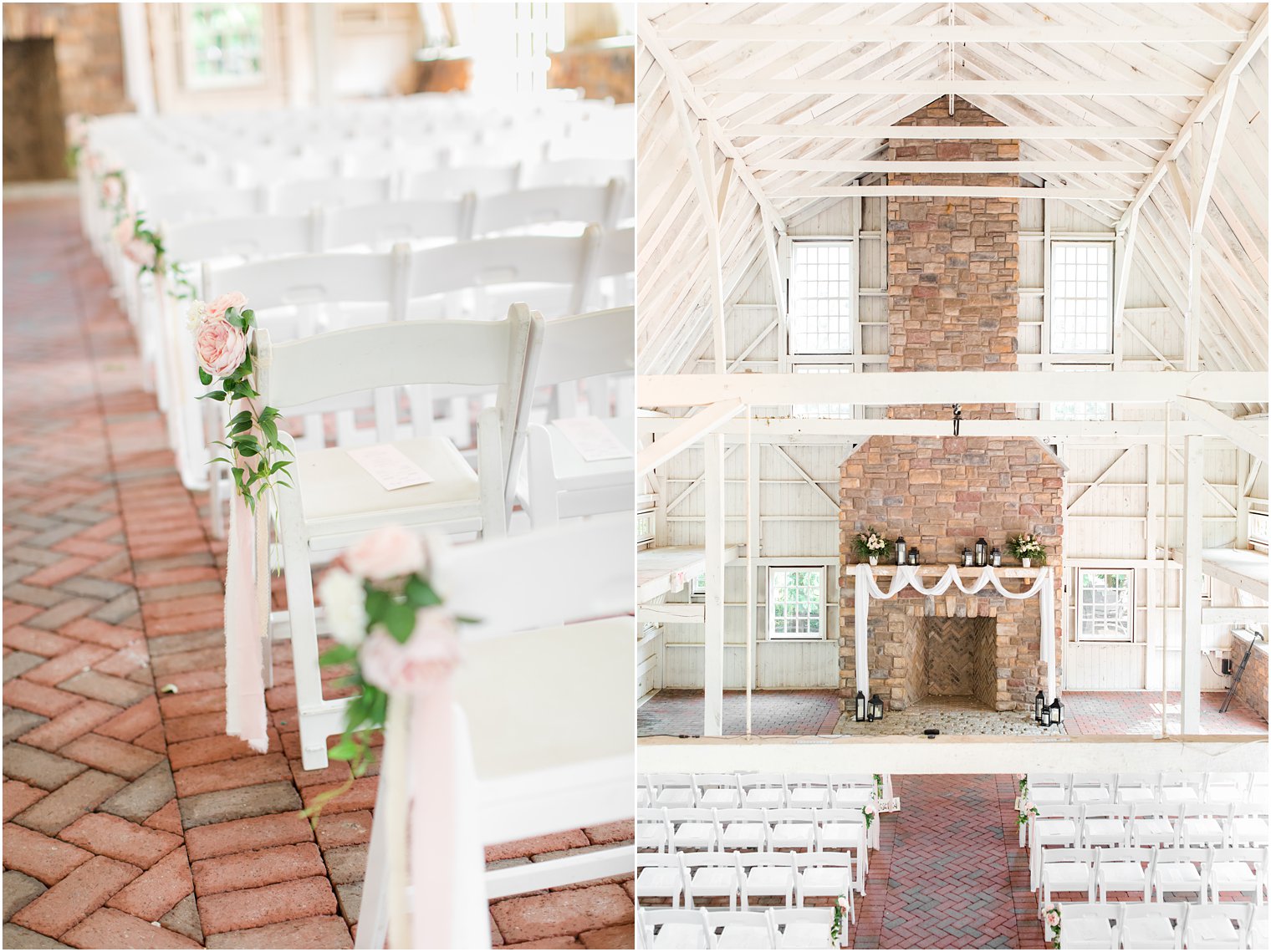 simple pink roses hang on white chairs for Ashford Estate wedding ceremony 