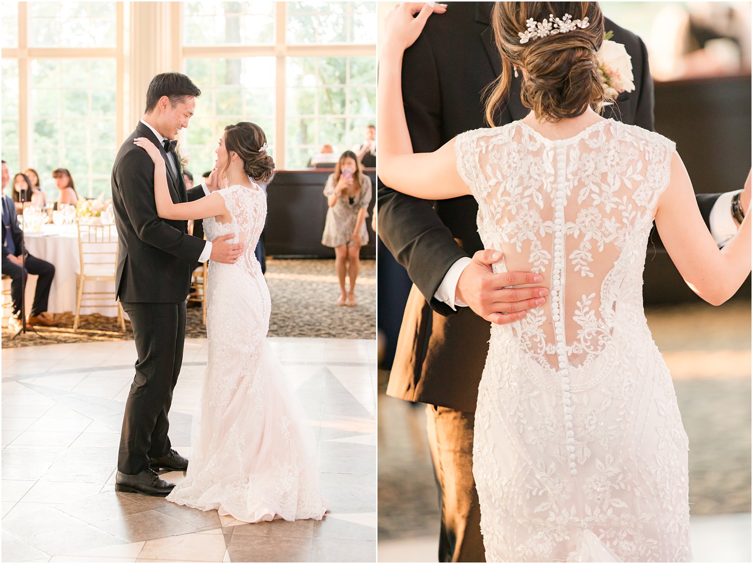 bride and groom have first dance during NJ wedding reception at Ashford Estate 