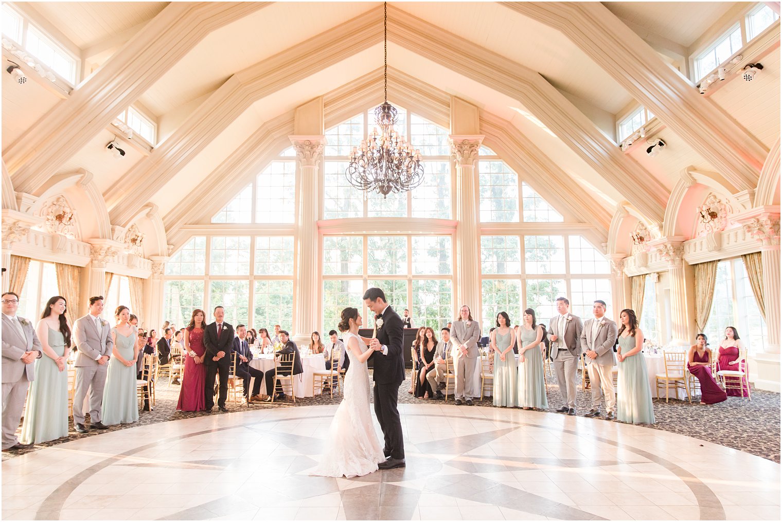 newlyweds have first dance in ballroom at Ashford Estate 