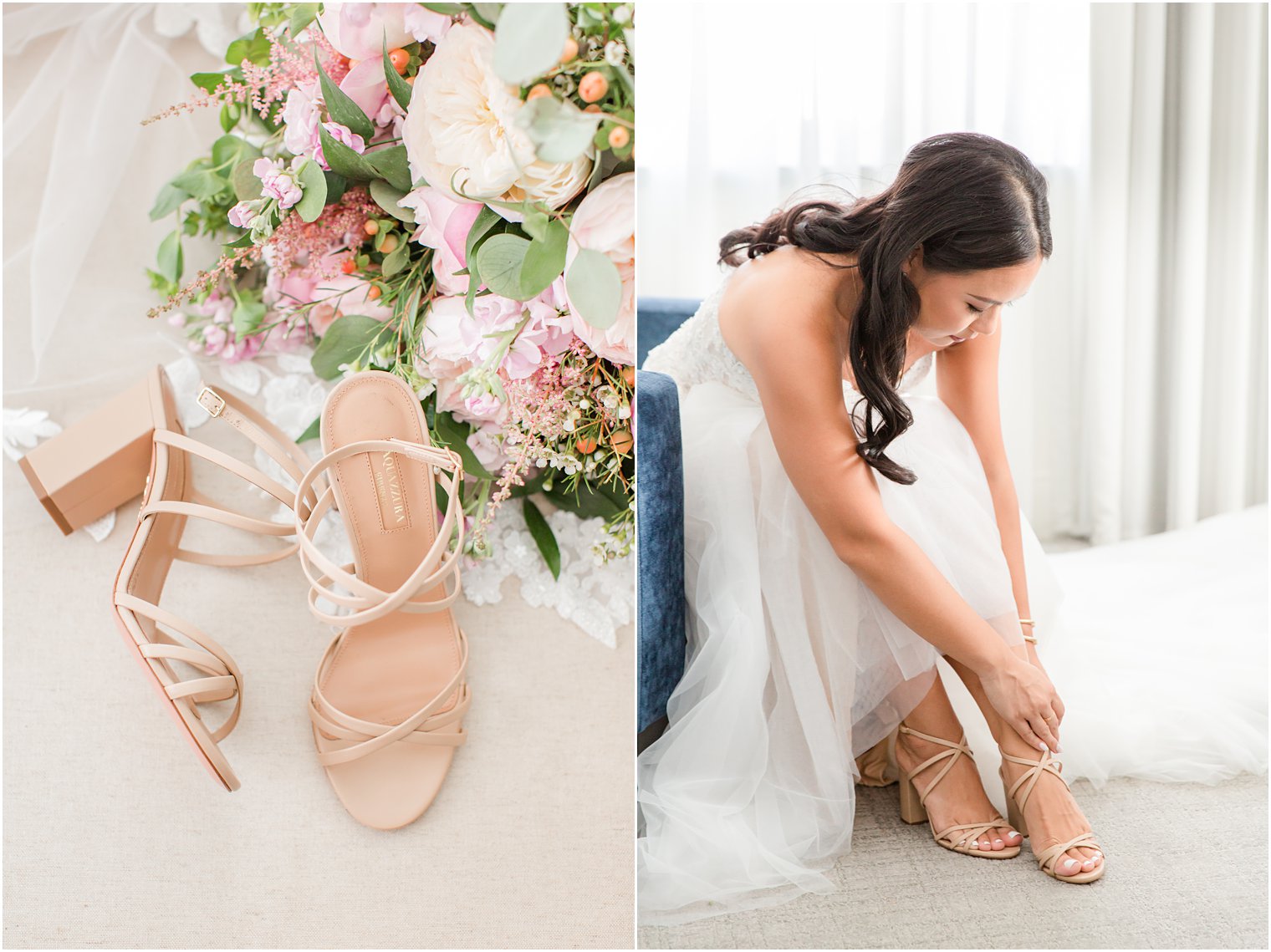 bride adjusts shoes before Philly PA wedding