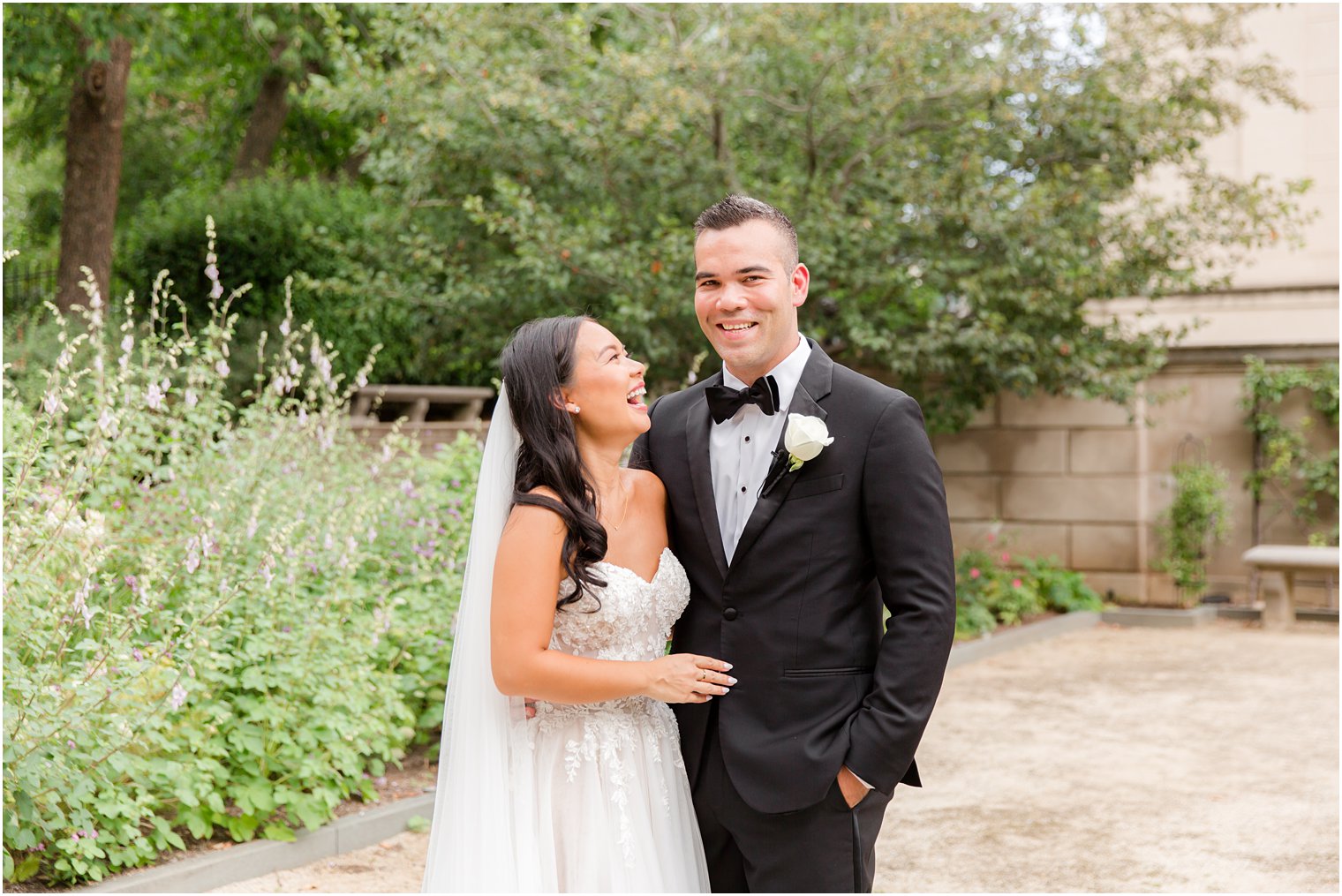 bride laughs looking up at groom during PA wedding day