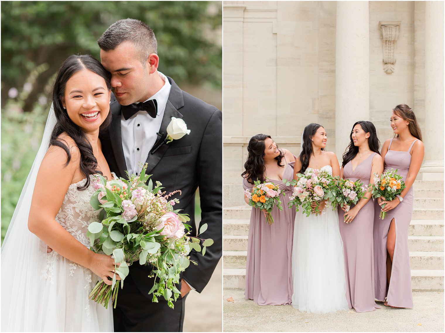 groom nuzzles bride during PA wedding photos at Rodin Museum