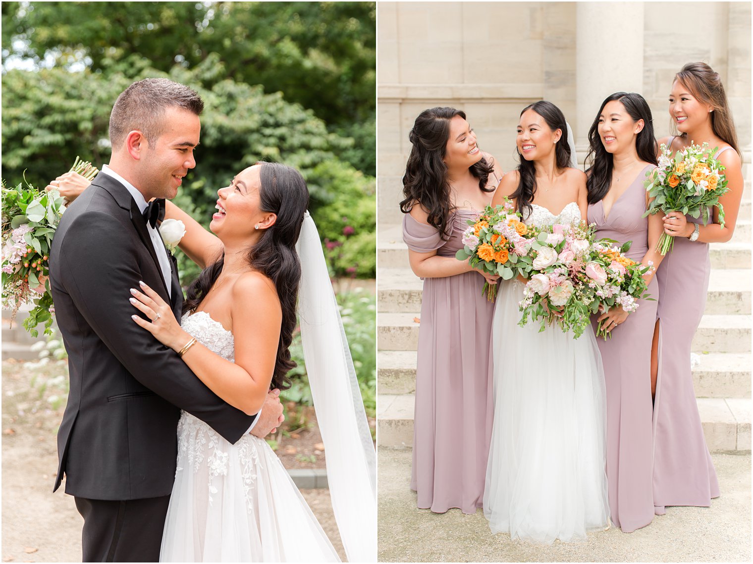 newlyweds laugh during PA wedding photos in Philly gardens
