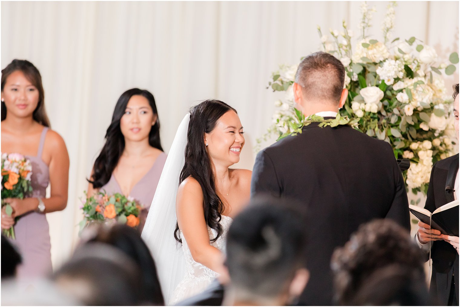 bride laughs during PA wedding ceremony 