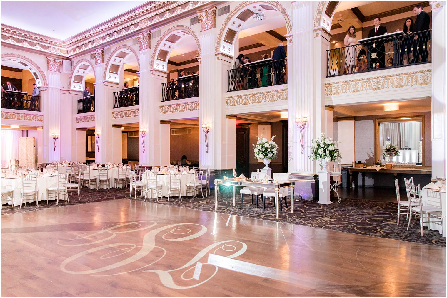 classic Ballroom at the Ben wedding reception with white and gold details 