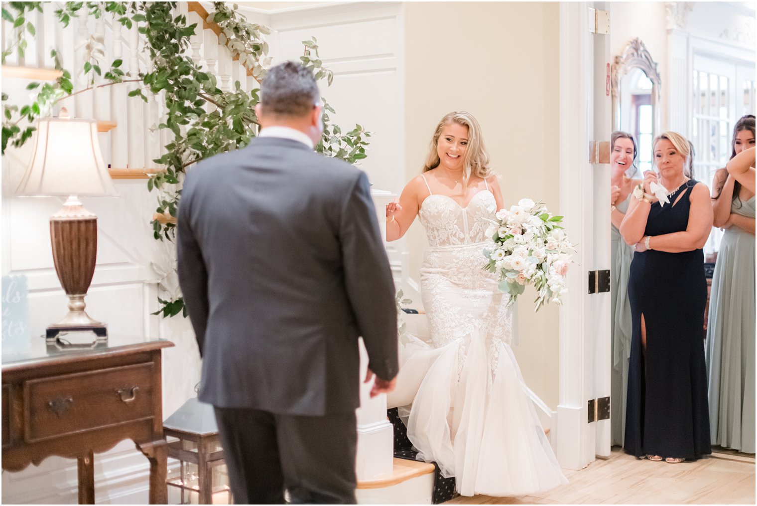 bride approaches dad for first look in New Jersey