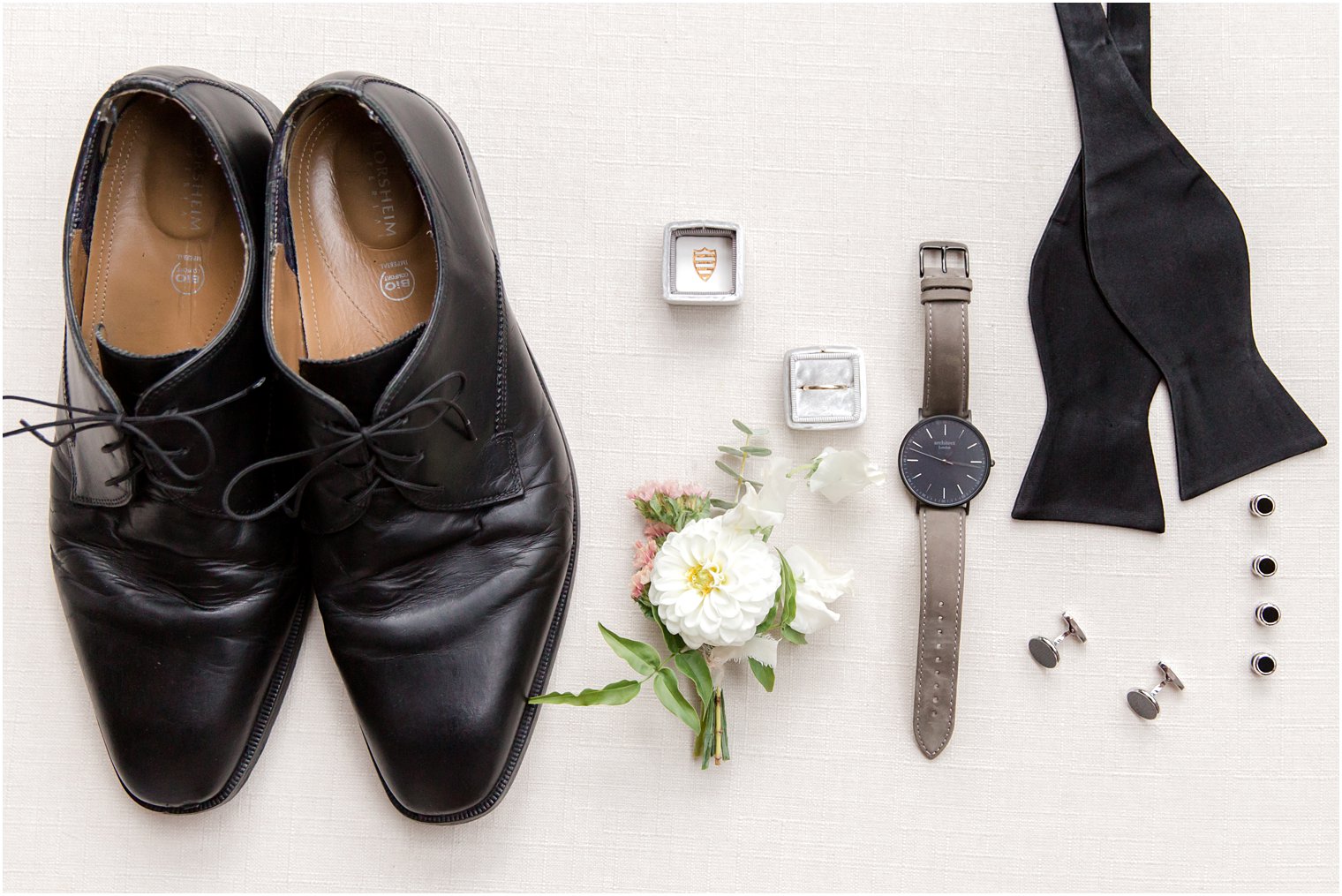 groom's details for classic Chauncey Hotel wedding day