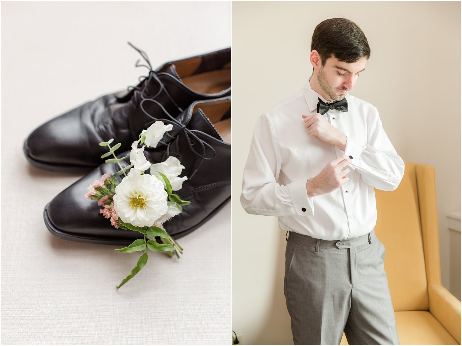 groom prepares for classic Chauncey Hotel wedding day