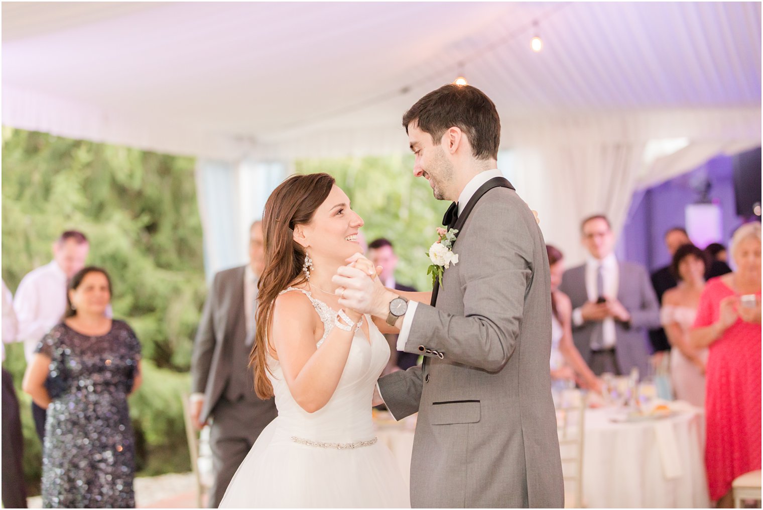 bride and groom have first dance during NJ wedding reception