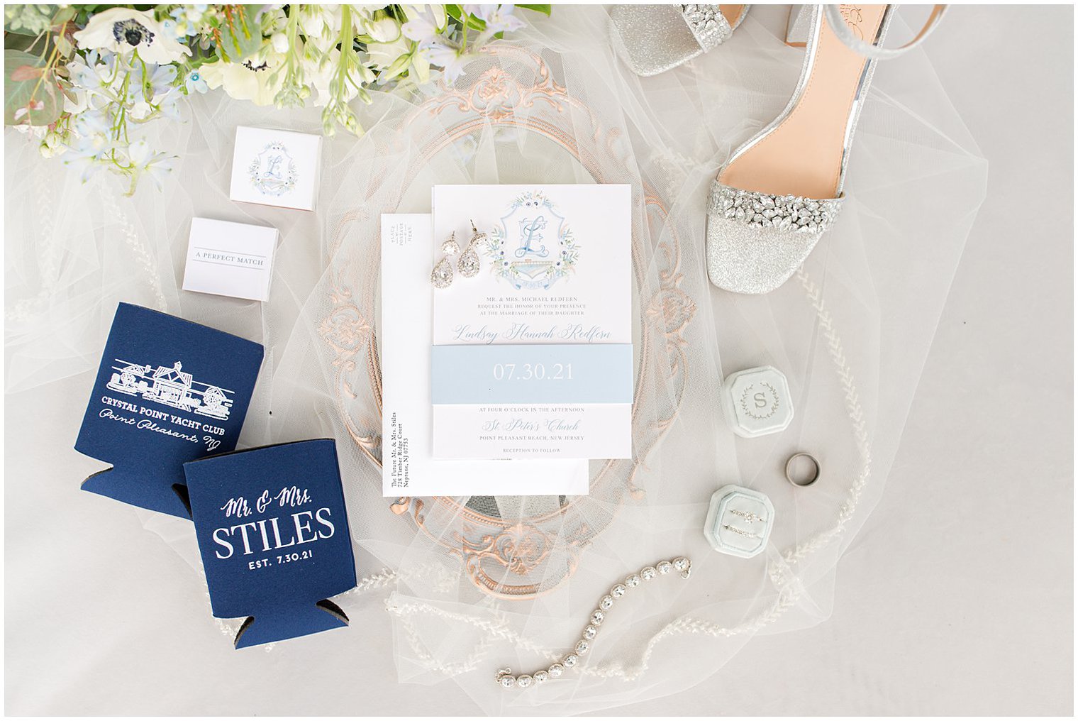 details for elegant Crystal Point Yacht Club wedding