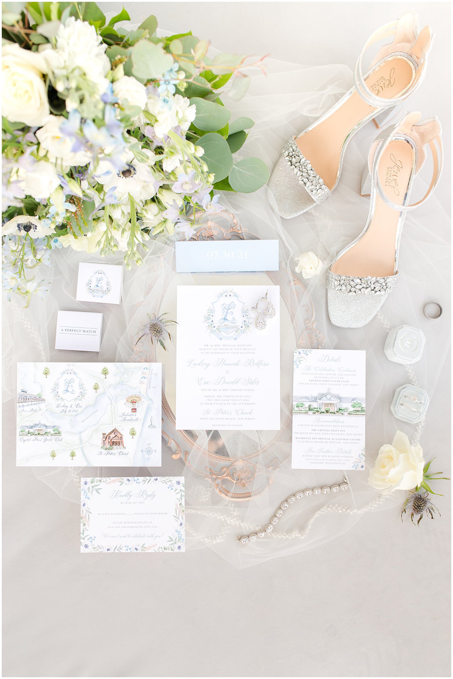 bride's details for elegant Crystal Point Yacht Club wedding