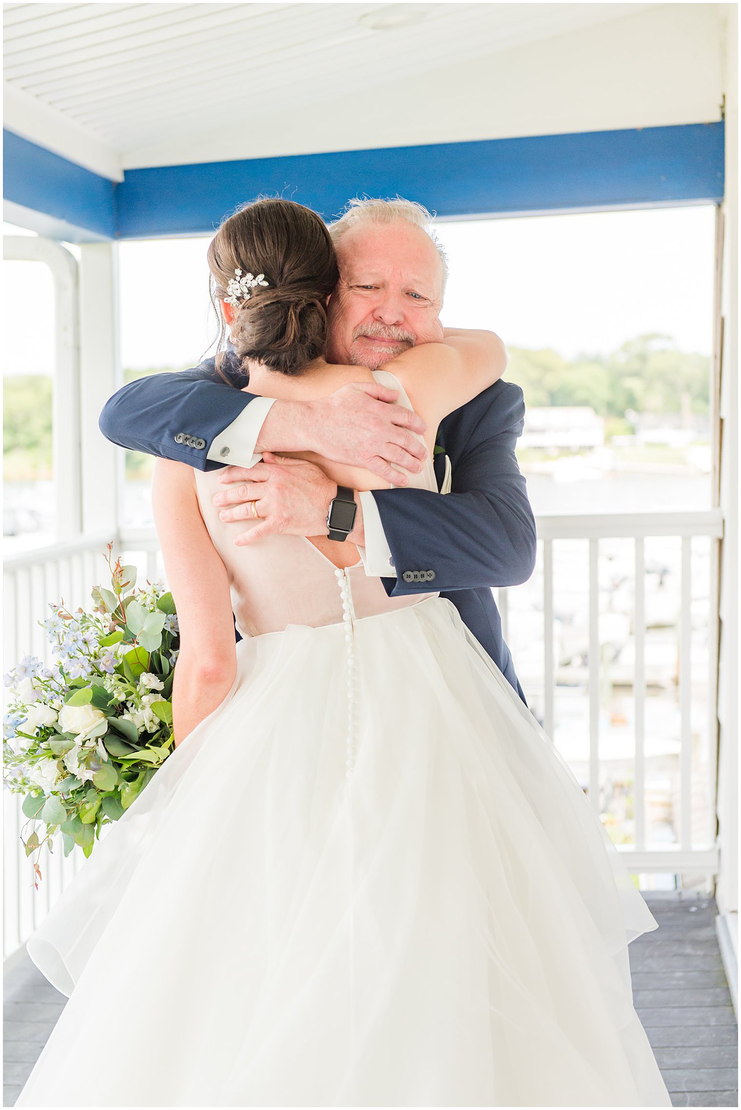dad cries hugging bride during first look in New Jersey