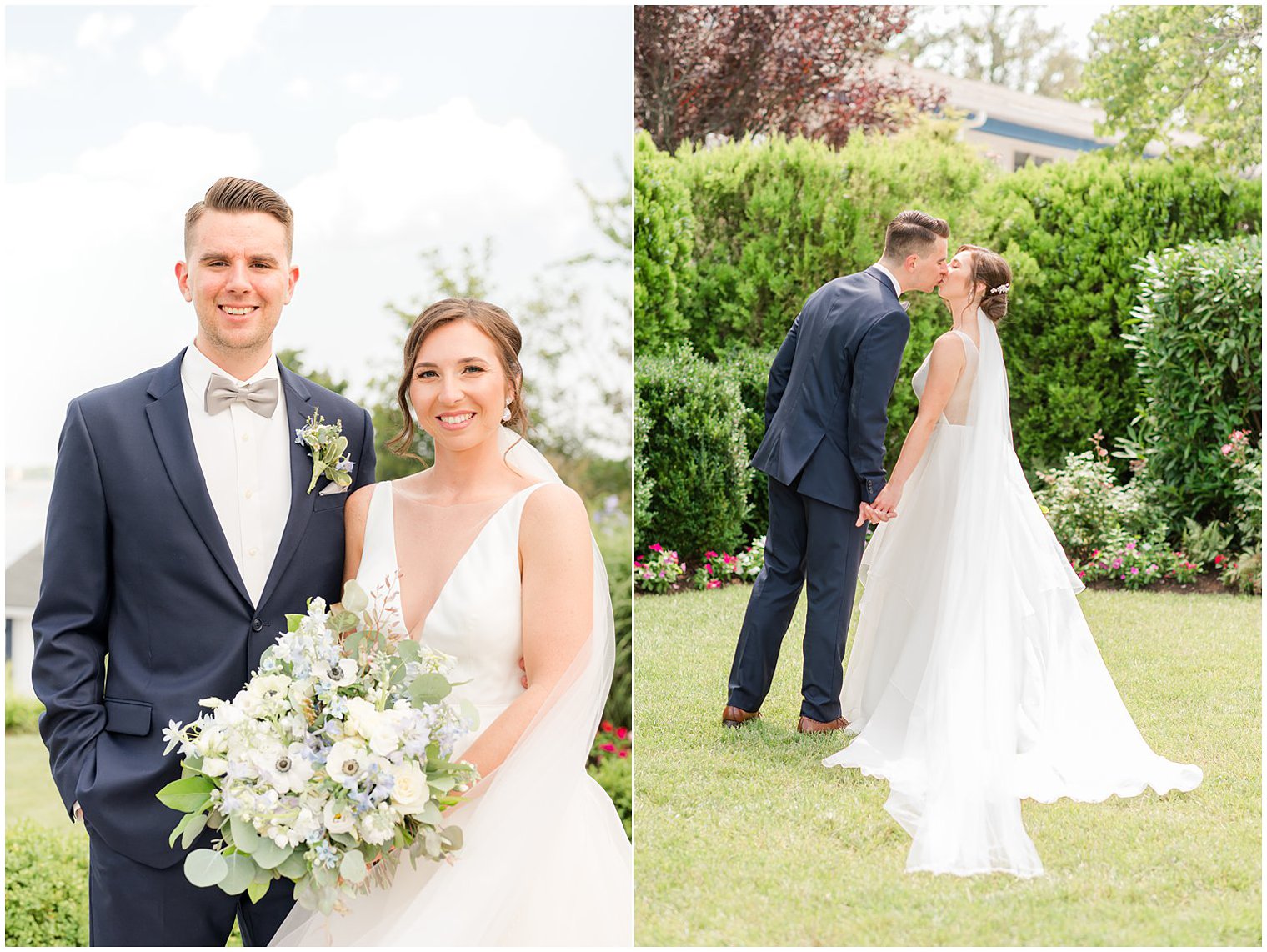 newlyweds kiss during NJ wedding portraits at Crystal Point