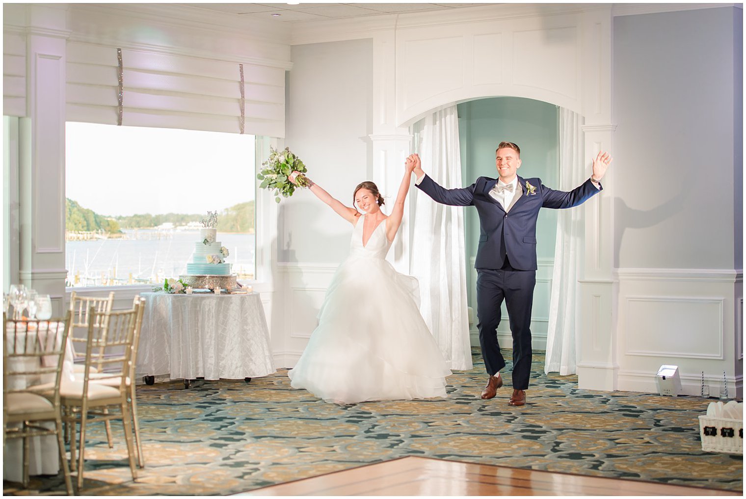 bride and groom cheer walking into reception in Point Pleasant NJ