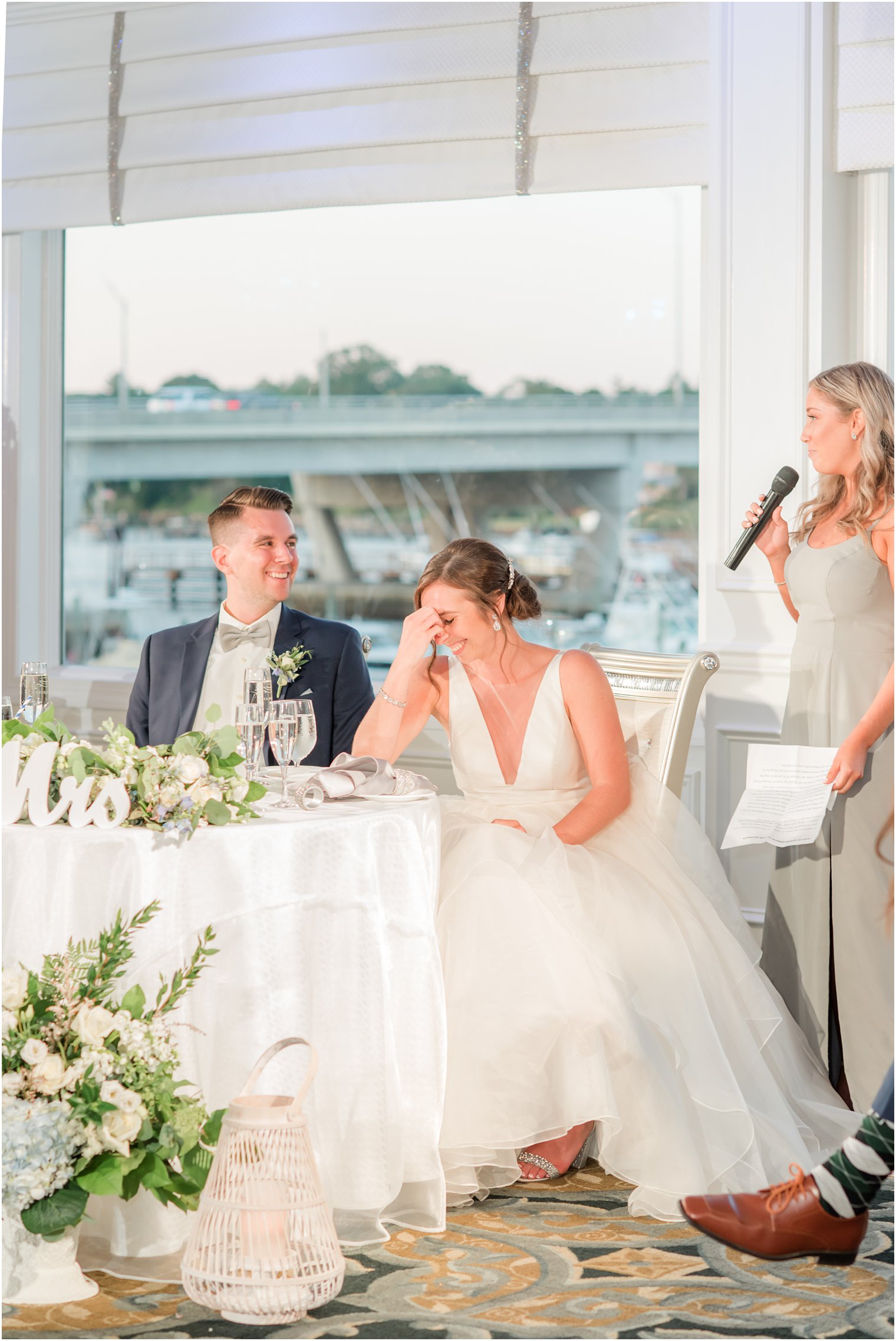 maid of honor gives toast during NJ wedding reception